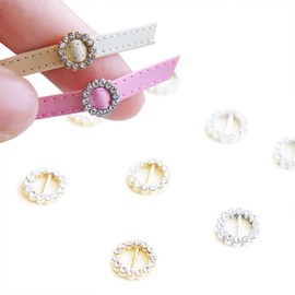 Hebillas de vidrio para muñeca de 5 mm (diámetro interior) con hebilla de metal redonda a base de oro/plata, perfecta para ropa de muñeca (10 unidades), Tono plateado, 5mm (Inner Diameter)