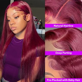 24 inch Burgundy13×6 lace front wig human hair