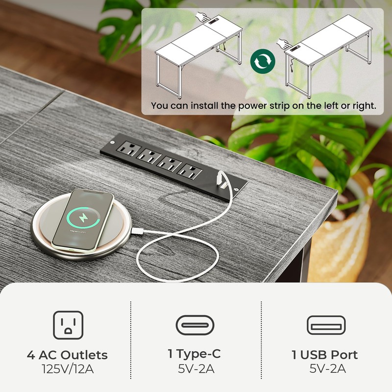 Huuger 63 Inch Desk with Power Outlets & USB-C, Deeper