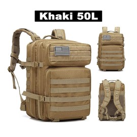 DUSLANG TACTICAL Backpack 50 L Large Capacity Durable Military Rucksack for Travel, Rucking, Outdoors, Fishing, Hiking, Khaki