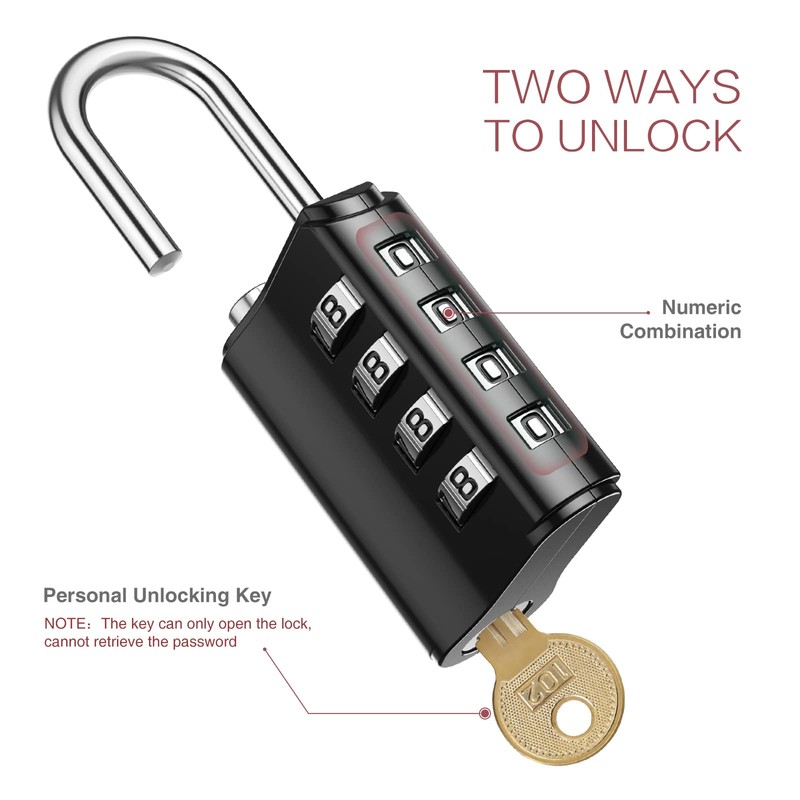 LOFICOPER Outdoor Combination Padlock, 4 Digit Combination Lock with Key,