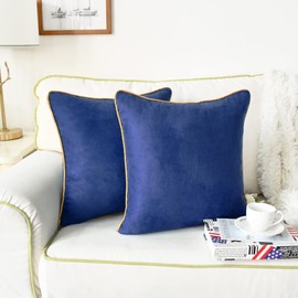 CaliTime Throw Pillow Covers Pack of 2 Super Soft Faux Suede Gold Piping Edge Accent Cushion Cases for Couch Bed Sofa Farmhouse Decorative 16 X 16 Inches Navy Blue