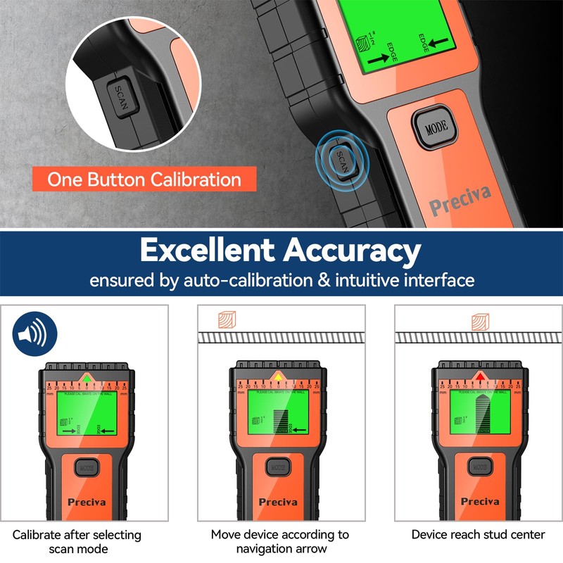 Stud Finder, Preciva Wall Scanner-8 in 1 Multifunctional Wall Detector