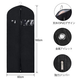 3 Pcs Black Garment Storage Bag Clothes Cover for Hanging 160x60cm Dustproof Garment Bag Garment Protector for Suit Jacket and Dress, BOMEI PACK