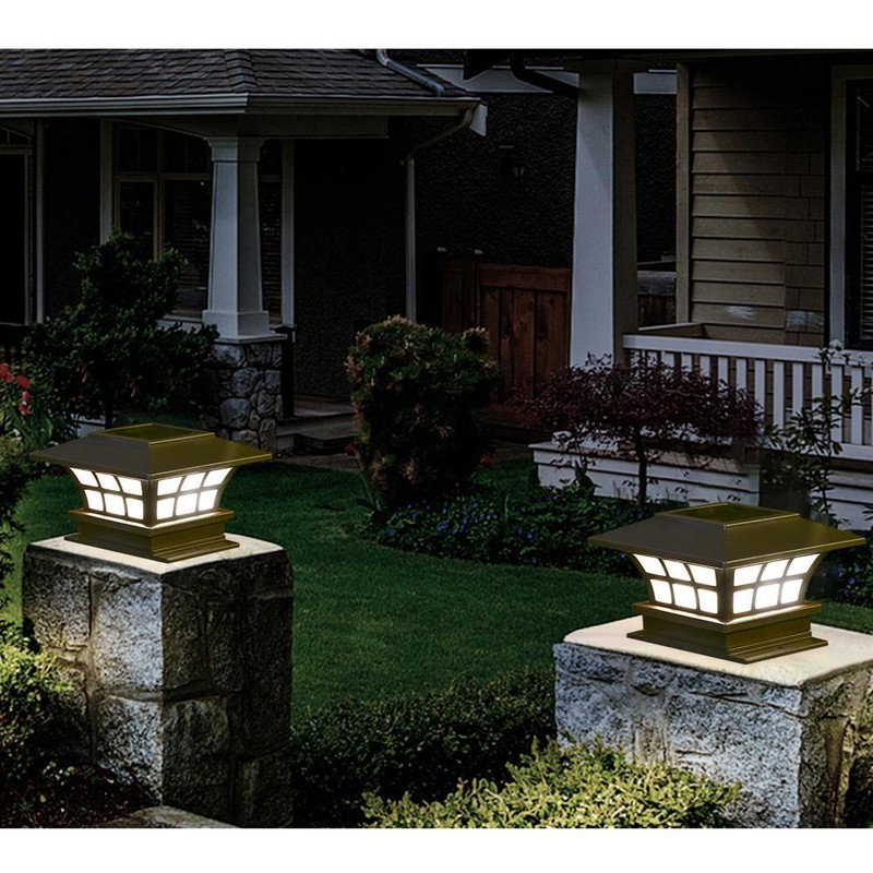 2 Pcs Solar Post Lamp Garden Fence Landscape Light Outdoor