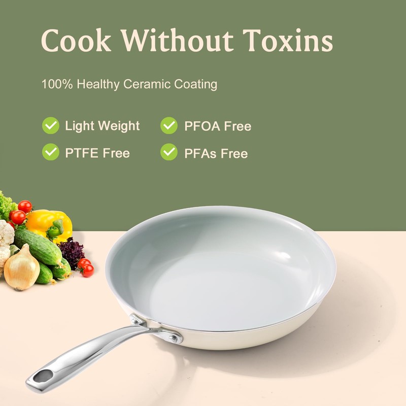 Cookersway Nonstick Frying Pans Ceramic Skillet: 8Inches Non Stick Egg