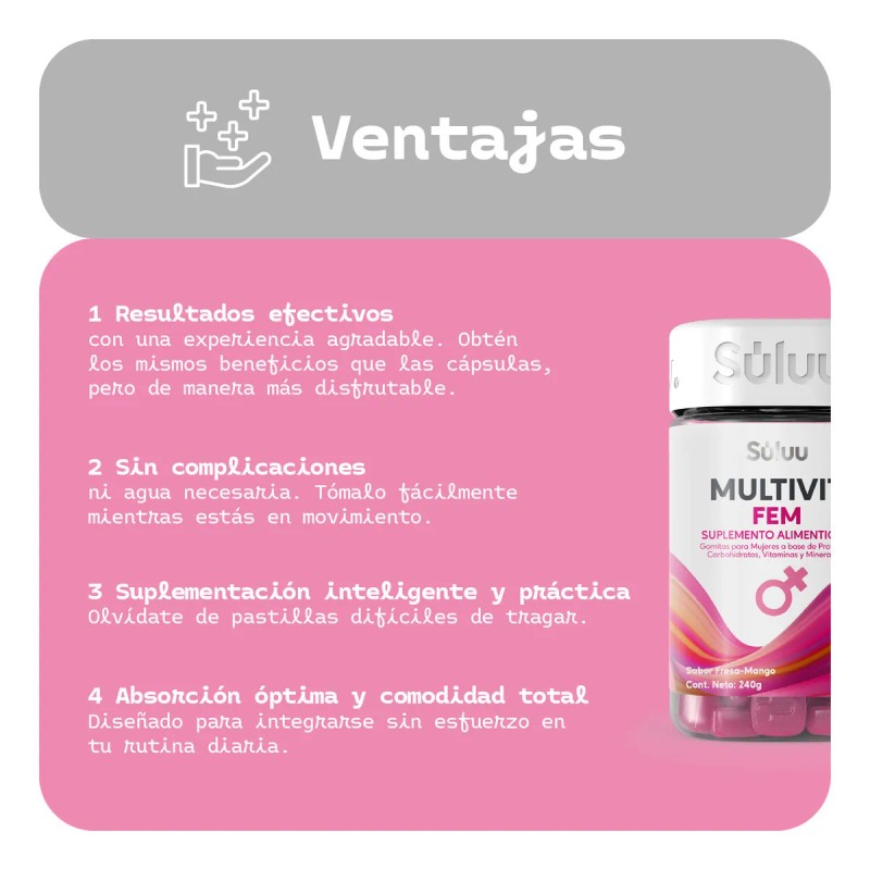 Sluu Multivitamnico Mujer Gomitas cido Flico, Hierro, Calcio, Vitamina B12,