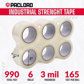 Paclord 3" x 55 Yards Clear Packing Tape, 3 Mil Thick, Pack of 6 Rolls - Super Heavy-Duty Carton Sealing Tape Refill Rolls with Superior Adhesion for Packaging, Moving, or Shipping Boxes