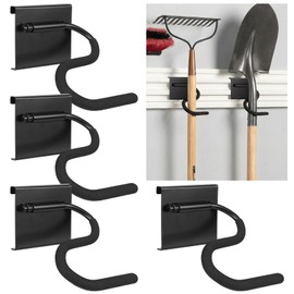 4 Pack S-Hooks for Wall Storage System, Heavy Duty Curved Pivot Garage Hooks with Non-Slip Coating for Long Handle Tools Compatible with Craftsman Versatrack Garage Storage System