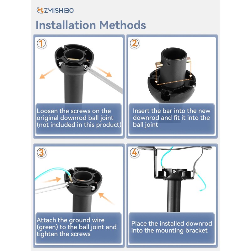 ZMISHIBO 36 Inch Ceiling Fan Downrod with Coupler, 1" Diameter