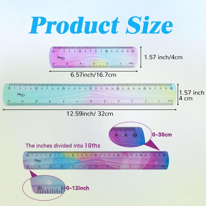 Amazleer 2 Pack Flexible Plastic Rulers 30cm/15cm, Unbreakable Bendable Shatterproof