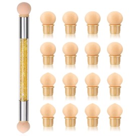 SILPECWEE 1pcs Nail Sponge Pen, Ombre Nail Brush Nail Design Brushes Nail Art Brushes Gel Acrylic Manicure Brush Nail Art Tools with 16Pcs Replaceable Sponge Heads (Yellow)