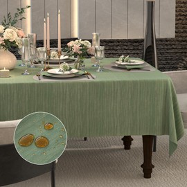 ZIWUROAD Rectangle Sage Green Table Cloth, Embossed Pleated Textured Waterproof Tablecloth, Decorative Fabric Table Cover for Dining, Farmhouse, Wedding, Outdoor - 60''x84'', Spring/Summer
