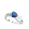 Heart Blue Simulated Sapphire White Simulated Opal Promise Ring Sterling