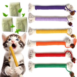 Fokauiwo Kitten Toys, Cat Chew Toy for Teeth Cleaning, Catnip Rope Toys for Indoor Kittens, Interactive Cat Nip Teething Toys for Cats, Kitty Kicker Toy, 6 Pack (Plus 3 Pouches of Catnip)