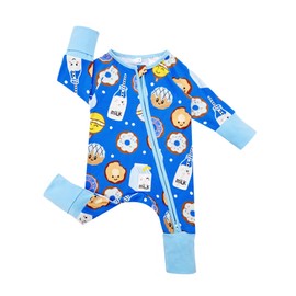 Bow Dream - Pijama de rayón de bambú para bebé, ropa de bebé para niños y 2 vías con cierre, ropa de bebé para niñas, Galleta de comida/azul claro, 1-3 Meses
