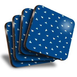Destination Vinyl ltd Great Coasters (Set of 4) Square - Paper Planes Pattern Aviation Drink Glossy Coasters/Tabletop Protection for Any Table Type #21992