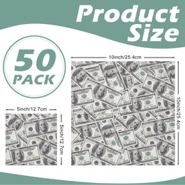 50 Pcs Funny Cocktail Napkins, Fun Dollar Bills Money Print Disposable Paper Napkins for Casino Night, Bachelor Party, Birthday, Graduation, Hip Hop Party, Fun Table Decor, 3 Ply, 5 x 5 Inch