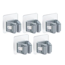 V&J 5 Pack Grey Broom Mop Wall Mount Adjustable Hanging Broom Mop Hooks No Drilling Hooks for Garage Kitchen Bathroom and Storage Rooms