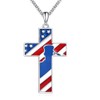 YONFQE American Flag Cross Necklace Sterling Silver Flag Cross Pendant