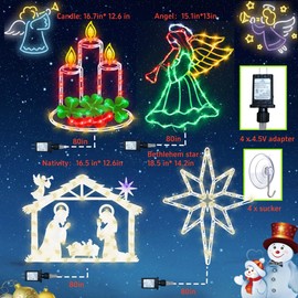 Pytopkto Christmas Decorations - 16" Christmas Window Silhouette Lights - 4 Pack Colour Lighted Nativity & Angel & Bethlehem Star & Candle for Holiday Indoor and Outdoor Wall Door Window Decorate