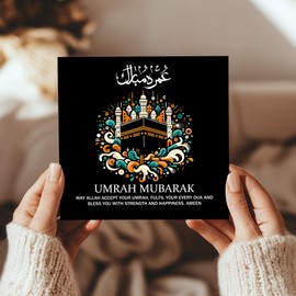 RED OCEAN Umrah Mubarak Card For Muslims, Islamic Card, Hajj Mubarak Cards, 145mm x 145mm Card With Craft Envelope, Ramadan Kareem Card, Umrah Mubarak Greeting Cards