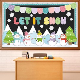 Justforjoyful Winter Bulletin Board Decorations Set Let It Snow Christmas Tree Bulletin Board Snowman Snowflake Paper Cutout Decor for Classroom School Chalkboard Wall Door Holiday Xmas Party Supplies