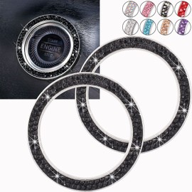ToBeQueen Bling Car Crystal Rhinestone Ring Emblem Sticker, Car Interior Decoration, Bling Car Accessories for Women, Push to Start Button, Key Ignition Starter & Knob Ring (Black)