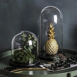 BDMYFNSENERETY Decorative Clear Glass Dome, Glass Dome for DIY Snow Globes, Tabletop Centerpiece Cloche Bell Jar Display Case Wood Base (Black, 9 x 15 cm)