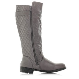 Bellmora Bally-32 Women's Winkle Back Side Zip Vegan Knee High Riding Boots with Quilted Detail and Stacked Heel (Grey 9 B(M) US)