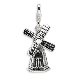 Sterling Silver 3-D Enameled Moveable Windmill W/Lobster Claw Clasp Clasp Charm Charms