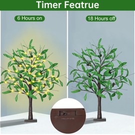 24 Inch Olive Tree with Lights - 2FT Lighted Olive Tree with 36 LED Lights, 12 Fruits, 72 Leaves, Timer Battery Operated Tabletop Artificial Lighted Tree for Decorations Indoor