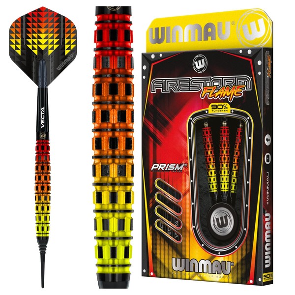 WINMAU Firestorm Flame 18g Barrel / 20g Total Weight Professional Tungsten Dart Set with Flights and Shafts