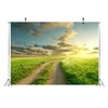 Loccor Fabric 7x5ft Sky Backdrop Summer Landscape Green Grass Road