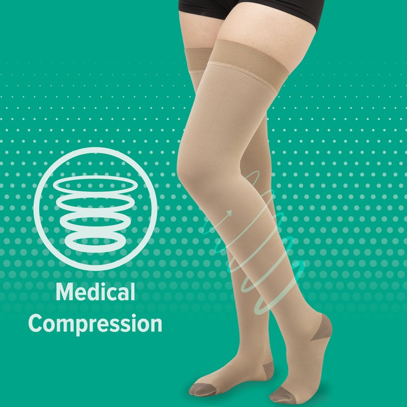 Juzo 2061 20-30mmhg Silver Open Toe Graduated Compression Thigh Highs