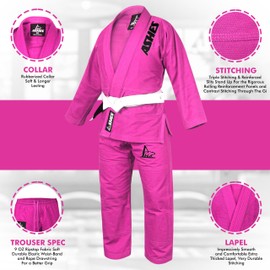 Ashes Sports IBJJF Ultra Light BJJ Brazilian Jiu Jitsu Gi for Kids with Preshrunk Fabric and Free Belt (Pink, M00)