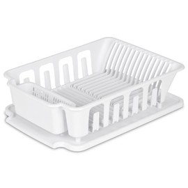 STERILITE 2-Piece Large Sink Set Dish Rack Drainer, White (18 L x 13 3/4" W x 5 1/2" H), 3/4" L x 3/4" W x