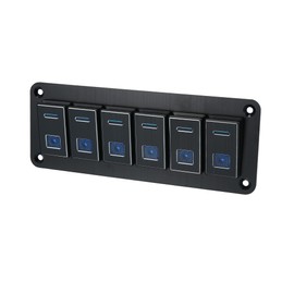 X AUTOHAUX Car Marine Boat 6 Gang 5 Pin Toggle Rocker Switch Panel 12V/24V Circuit Breaker Blue LED Indicator Waterproof Aluminum Alloy Black