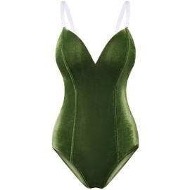 Women Velvet Bunny Costume Bunny Girl Suit Costume Senpai Cosplay One Piece Bodysuit Stockings Set(JGreen L)