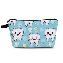 YULUENZE Cartoon Teeth Present Tooth Makeup Bag Cute Small Organizer Bag with Zipper Tooth Print Cosmetic Bag Birthday Presents for Dentists Dental Nurse Patients Women Friends