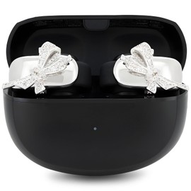 Elegant Bow Cover for Bose Ultra Open Earbuds, Made with Cubic Zirconia Stones, Easy to Remove, Includes Carrying Box (Silver)