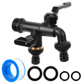 Garden Tap 3/4 Inch, Double Tap Frost-Proof, Double Outlet Tap Brass with Hose Adapter/Sealing Tape/Waterproof Band, Tap Ball Valve for Household/Garden/Washing Machine