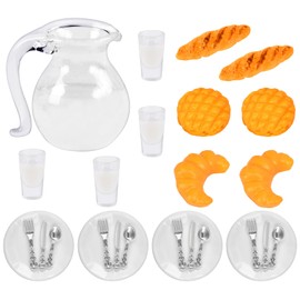 Miniature Food and Drink, 1:12 Miniature Food Set, Miniature Dollhouse Accessories, Dollhouse Miniature Breakfast, Bread, Milk Cups, Plates, Fork, Spoon, Miniature Gnome Accessories, Kitchen Food