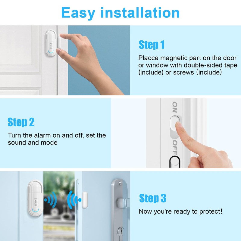 Sanjie Door Alarms for Kids Safety/Home Security/Dementia,Pool Door Alarm Wireless,4