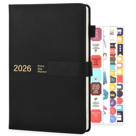 Thboxes 2026 Diary A5 Page A Day, 12 Month Full Year Daily Planner from Jan. 2026 to Dec. 2026, Hardcover Organiser Journal Notebook with 4pcs Stickers for School Home Office, 21×14 cm (Black)
