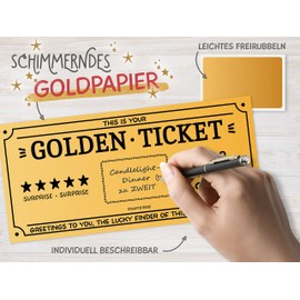 KuschelICH Scratch Card Golden Ticket Voucher to Write Yourself with Scratch Sticker - Card as Birthday Card - Cinema Voucher