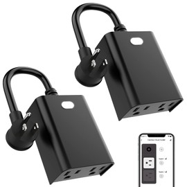 WiFi Outdoor Smart Plug, Smart Plugs That Work with Google Home for Voice Control, Wireless Remote APP Control Smart Outlet Timer with 2 Grounded, No Hub Required