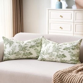 KWLET Sage Green Floral Pillow Covers 12 x 20 Inch Lumbar Pillowcase Chinoiserie Flowers Oblong Decor Throw Pillow Covers Plant Decorative Cushion Cases for Couch Bed