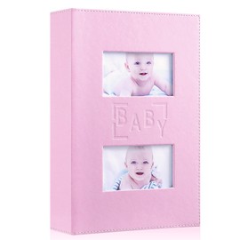 Ywlake Baby Girl Photo Album 4x6 300 Pocket Pictures, Leather Cover Newborn Shower Girl Bebe Album Holds 300 Horizontal Pictures Pink