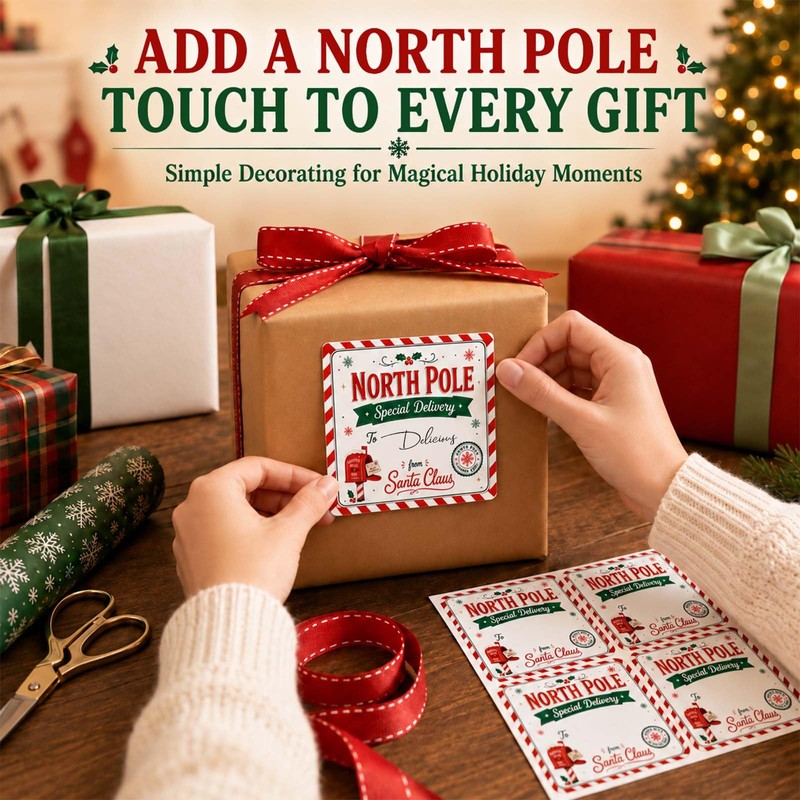 Christmas Gift Stickers, Retro North Pole Airmail Labels